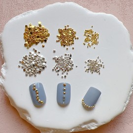 Nail Art Metal Stud Set, Gold & Silver Hemispherical Shape, Approx 550-600 Pieces, 3 Sizes Mixed JA005