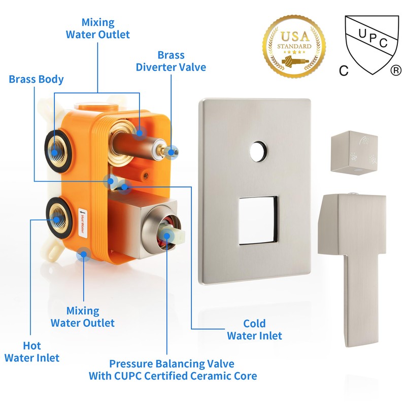 SKOWLL Shower Valve Wall Mount Shower Mixer Control Kit 3
