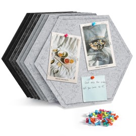 Uoisaiko 36 cm Large Felt Hexagon Bulletin Board with 30 Push Pins, Pack of 8 Pin Board Notice Boards for Home Office Kitchen, Felt Wall Tiles for Photos Memos