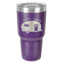 HAPPY CAMPER Purple 30 oz Tumbler With Straw and Slide Top Lid | Stainless Steel Travel Mug | Compare To Yeti Rambler