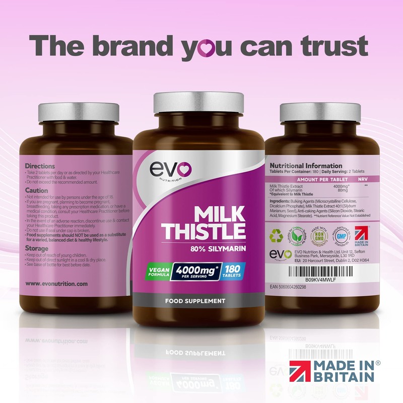 Milk Thistle Tablets - High Strength 4000mg Supplement - 180