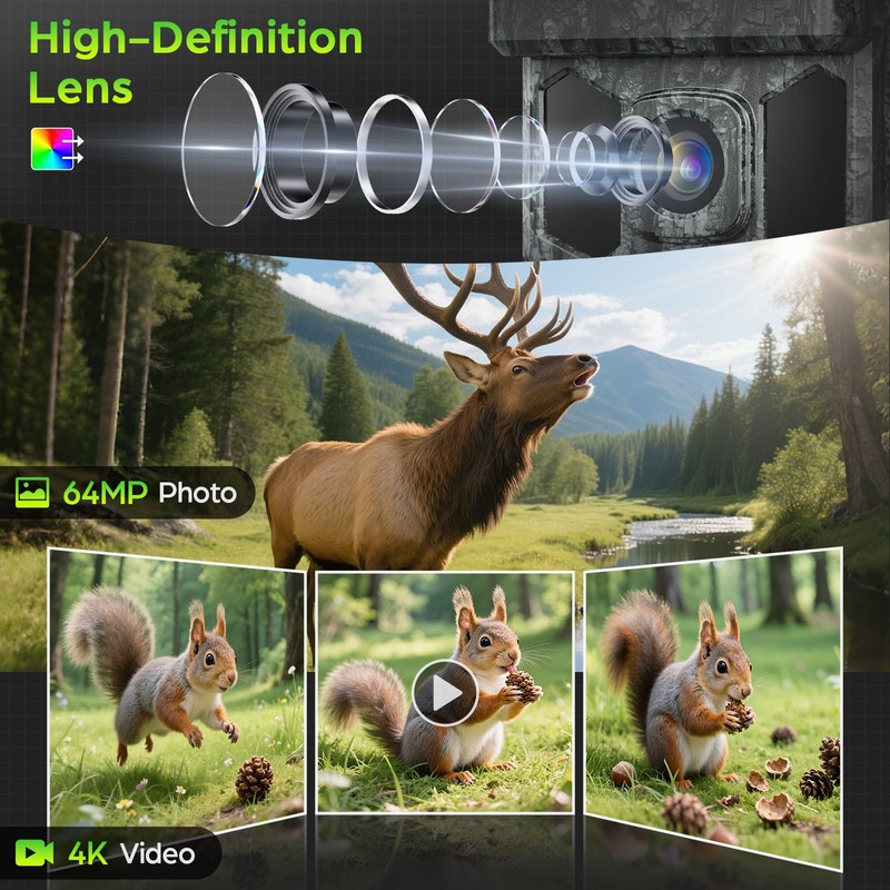 VIDVIS Trail Cameras - 4K 64MP Game Cam with Night