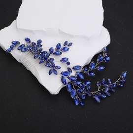 Denifery Bridal Hair Comb Rhinestone Wedding Hair Accessories for Brides Crystal Wedding Headpiece Rhinestone Hair Accessory for Bride and Bridesmaids (Deep Blue)