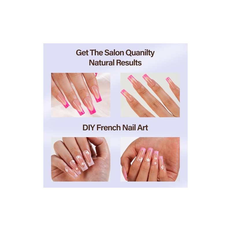 Misssix XBASICTIPS Uñas postizas francesas rosas, 150 unidades, largas y
