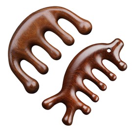 Massage Comb, Scalp Massage, Sandwood Comb, Hair Care, Meridian Massage, For Scalp, Face, Neck, Decollete, Natural Wood, High Quality, Hair Brush, Anti-Static, Unisex, 2 Pieces