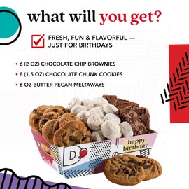 David’s Cookies Happy Birthday Cookies Gift Basket - Deliciously Flavored Assorted Cookies in a Lovely Gift Crate - Gourmet Chocolate Chip Cookies, Butter Pecan Meltaways, Choco Chip Brownies