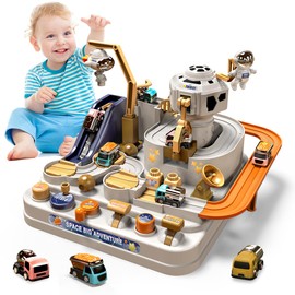 KaeKid Car Adventure Game 3 Mini Cars and 1 Astronaut Train Adventure Toy Vehicle Toys Boys Girls Toys