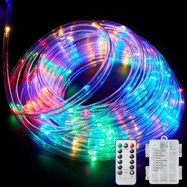 Ollivage LED Rope Lights Outdoor String Light Battery Powered with Remote Control, 8 Modes Color Changing Waterproof LED Strip Light Fairy Light 40Ft for Christmas Party Camping Decoration, 1 P