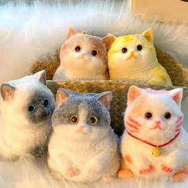Taba Squishy Cute Flocking Cat  Fidget Toy Extra Large Sensory Stress Relief Toy for Kids Adults Anxiety Relaxation Squeeze Gift - Colour: Orange Cat E