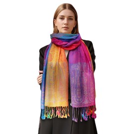 Wander Agio Womens Pashmina Shawl Party Jacquard Wraps Evening Dress Silk Like Wrap Long Silky Satin Face Scarf Colourful Peach Red 9