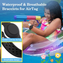 Waterproof Bracelets Compatible with AirTag for Kids, 2 Packs Silicone Holder with Hidden Cover Design Wristband Compatible with AirTag for Child, Breathable GPS Tracker Holder for Kids BDGB