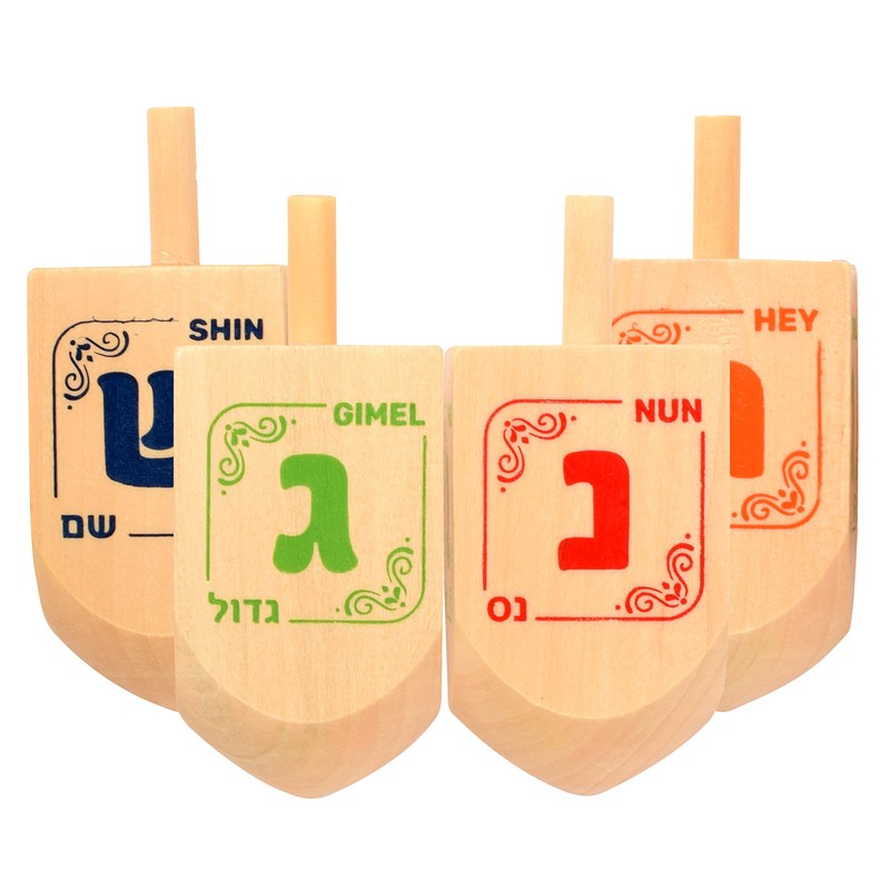 Hanukkah Dreidels - Natural Wooden Dreidel - 4 Pack Medium