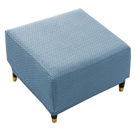 CEYISZHU Thick Stretch Knitted Jacquard Square Ottoman Slipcover - Washable, Elastic Bottom - Storage & Foot Stool Cover (Lake Blue,Small)