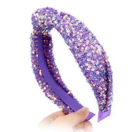 Oplira Sequin Headband Wide Knotted Rainbow hair band Hairpiece for Kids Girl Women (Purple, Wide)