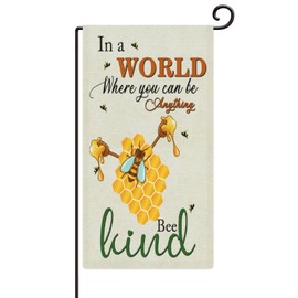 Vintage Bee Be Kind Aqua Wood Garden Flag Vertical Double Sized Farmhouse Bee Welcome Burlap Flag for Yard Outdoor Decoration 16x30in