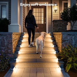 JOFIOS Solar Step Lights Outdoor, 12 Pack, 14 LED Warm White, Auto On/Off, IP65 Waterproof, Long-Lasting Solar Stair Lights for Patio, Porch, Walkway, Safety & Ambiance