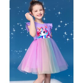 NIUSC Girls Tulle Tutu Dresses Flutter Sleeve Princess Sundress Summer Party Outfit Clothes for Kids 4-12 Y