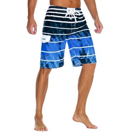 unitop Men's Beachwear Swim Trunks Quick Dry Striped Drawstring Blue-1 30