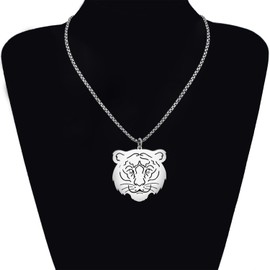 DOWAY Stainless Steel Leopard Tiger Head Necklace Pendant Cute 18K Gold Plated Jungle Animals Tiger Jewellery Gifts for Women Girls Tiger Stuff Charms, Stainless Steel, No Gemstone