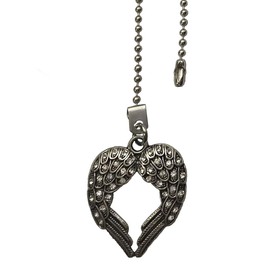 Single Silver Tone Pewter Angel Wings with Rhinestones Fan Light Pull Chain Ornament