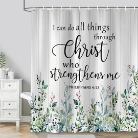 Sage Green Eucalyptus Shower Curtain,Floral Inspirational Quote Shower Curtains for Bathroom,Rustic Farmhouse Leaves on Vintage Wood Boards Bathroom Shower Curtain Sets,Fabric Bath Curtain 70X70in