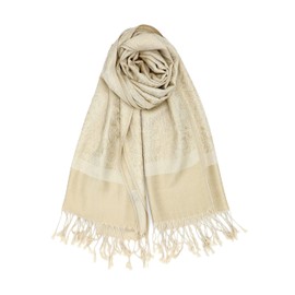 Achillea Two Tone Vintage Jacquard Paisley Pashmina Shawl Wrap Scarf (Champagne)