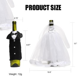 Wedding Wine Bottle Wrap Covers for Bride Groom, Wedding Party Banquet Dinner Table Decorations, White Tulle Dress Black Tuxedo Dress Wine Bottle for Bridal Shower Table Centerpieces Decor Accessories