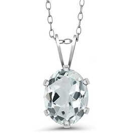Gem Stone King 925 Sterling Silver 8X6MM Oval Gemstone Birthstone Pendant Necklace For Women with 18 Inch Silver Chain