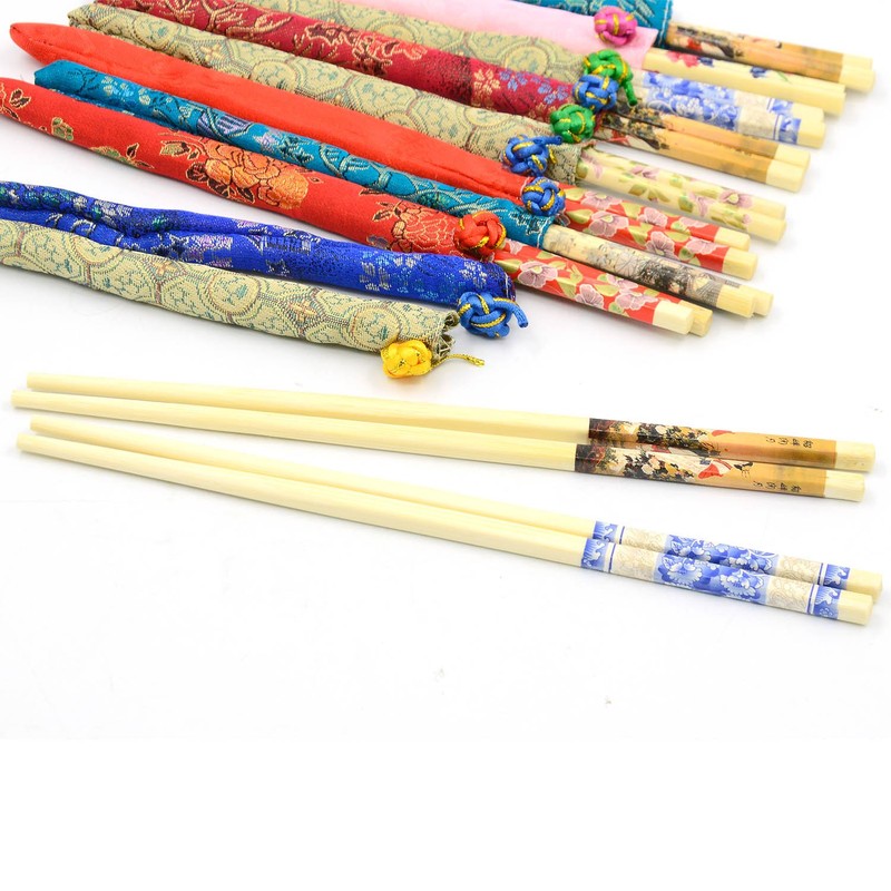 5 Pairs Bamboo Chinese Style Decorative Pattern Chopstick with Cloth