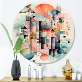 DesignQ Round Metal wall art, Geometry in Balance Blue and Orange IV - Metal Wall Art For Living Room, Round wall decor, Modern Metal Round Art, Large Round Wall Art