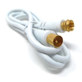 DRUT 1m, RF TV Aerial Male to F Type Connector Male Plug Coaxial Coax Cable, Lead, 75 Ohm, 3C-2V (3.3ft, White Gold Connectors)