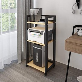 Natwind 3-Tier Movable Printer Stand with Storage Black Rolling Floor-Standing Deskside Shredder Computer Host Stand Adjustable Storage Shelf Rack on Wheels for Office Supplies Fax Scanner File Book