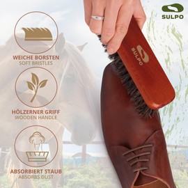 SULPO Shoe Brush Horsehair Length 16 cm - Shoe Cleaning Sets Shoe Cleaning Brush Leather Brush Cleaning Dirt Brush Soft Bristles Black Polishing Brush - Set of 2 - Shoe Care