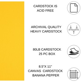 PA Paper Accents Canvas Cardstock 8.5" x 11" Banana Pepper, 80lb colored cardstock paper for card making, scrapbooking, printing, quilling and crafts, 25 piece pack