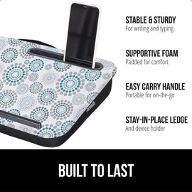 GORILLA GRIP Laptop Lap Desk with Phone Holder, Pillow Cushion Desks Fit Laptops up to 15.6", Tray Ledge Keep Computers in Place, Portable Travel Workstation Essentials for Home, Dorm, Spiral Pattern