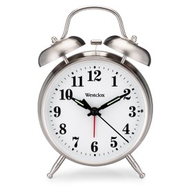 Westclox -Big Ben Twin Bell Alarm Clock | Loud Alarm Clock for Heavy Sleepers | Battery Operated Metal Clock with Backlight for Bedside Table, Bedroom, Kids Room, Desk (Silver, 4")