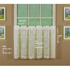 Today's Curtain Hopewell Premium Lace Tier 24", Cream, 58W x 24L