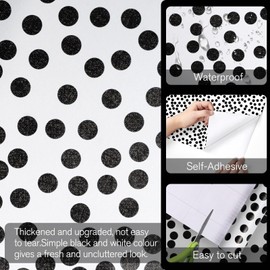 Qianglive 17.3”x120” Black and White Polka-Dot Wallpaper Self-Adhesive Contact Paper Moire Dot Peel and Stick Decorative Wallpaper Spots Contact Paper for Walls Bedroom Living Room Nurseryls