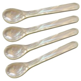 EDZARD Set of 4 Egg Spoons Mother of Pearl (Round Ends, Length 11 cm), Handmade, Real Sea Mother of Pearl, 100% Natural Product, Caviar Spoon, Mother of Pearl Spoon for Egg and Caviar, Elegant