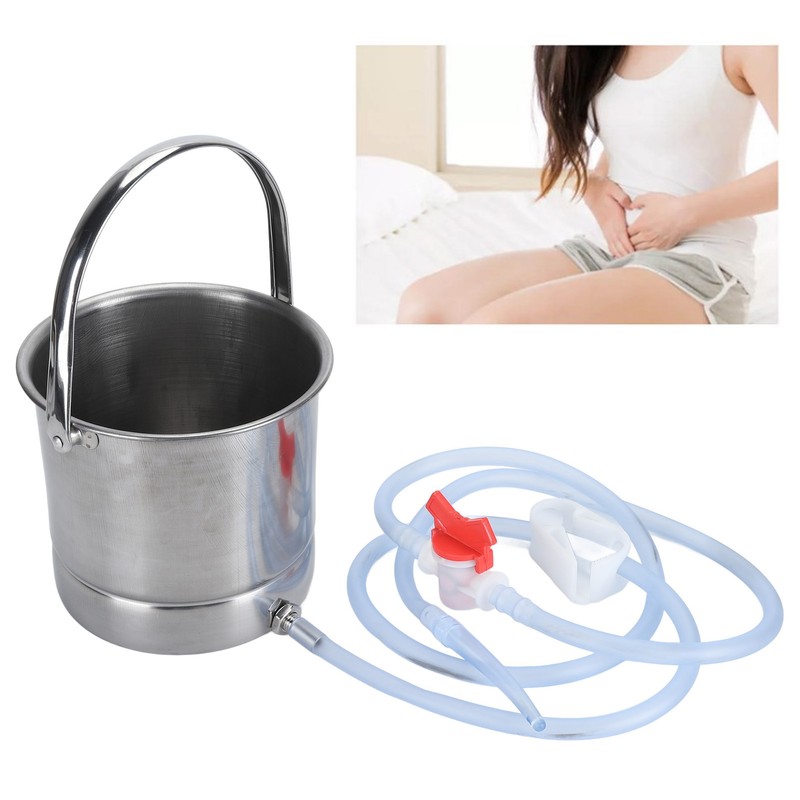 Enema Bucket Kit 1.6L Stainless Steel Bucket Reusable Shower Enema