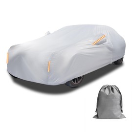 Caromop 10-Layer Waterproof Car Cover All Weather Protection (Snow, Rain, Sun) with Secure Fit Straps and Easy On/Off Zipper-Size A4 (See Size-Chart)