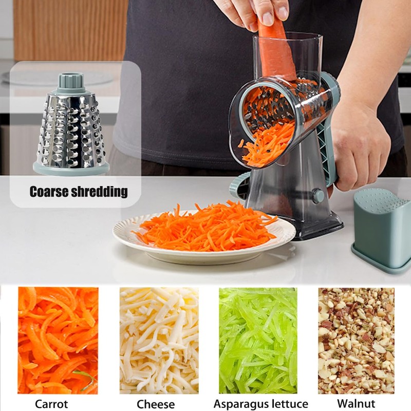 Rotary Cheese Grater Shredder with Handle Handheld Round Mandoline Vegetable