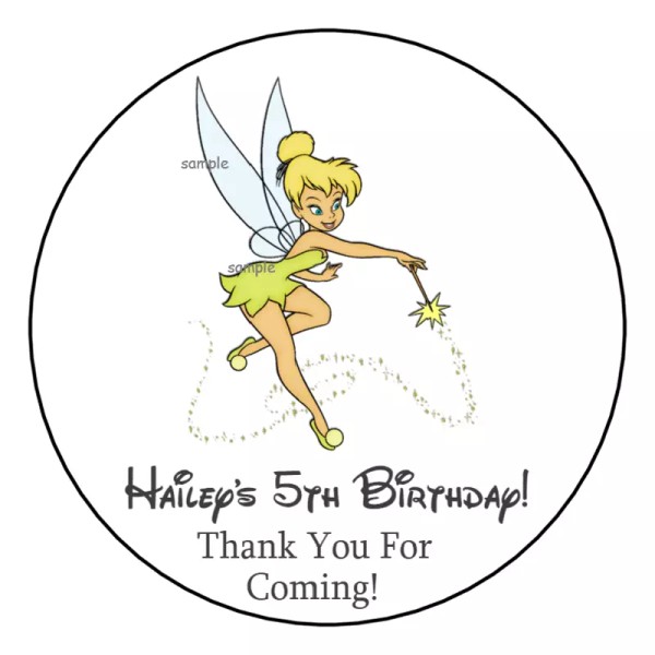 PartyMommy 12 Personalized Tinker Bell Birthday Party Stickers Favors Labels