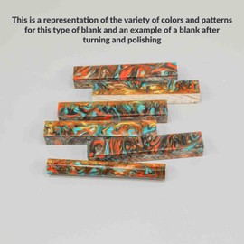 Legacy Premium Resin Pen Blanks - Autumn Sunsets (Orange, Blue, Black and Gold Swirl), 5" Long, 5 Pack, For Pen and Project Kits, Woodturning and Crafts
