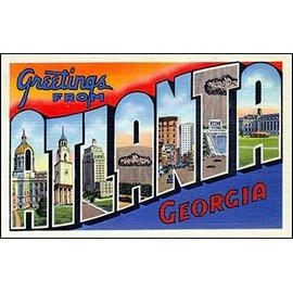 Magnet 3x5 inch Vintage Greetings from Atlanta Sticker (Old Postcard Logo ATL Georgia) Magnetic Magnet Vinyl Sticker