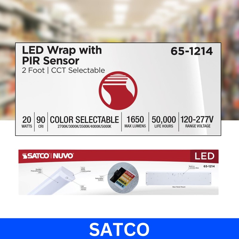 Satco 65-1214 2FT LED Ceiling Wrap Light with Motion Sensor,