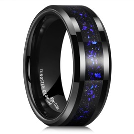 King Will Tungsten Wedding Band Promise Ring for Men 8mm Black High Polished Ring with Black Sand Inlay Blue Purple Sparkles Z+1(13)