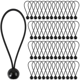 50PCS Ball Bungee Cords Heavy Duty Canopy Tarp Tie Downs, for Camping, Shelter, Cargo, Tent Poles UV Resistant - Black (Black, 9 inch)