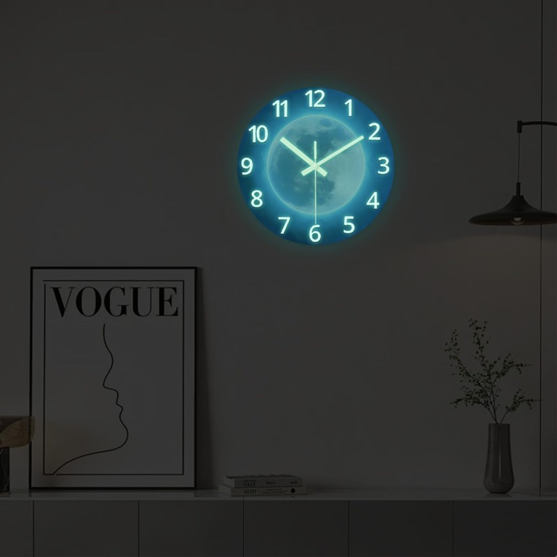 Constantplanet Blue Glow in The Dark Wall Clock for Kids