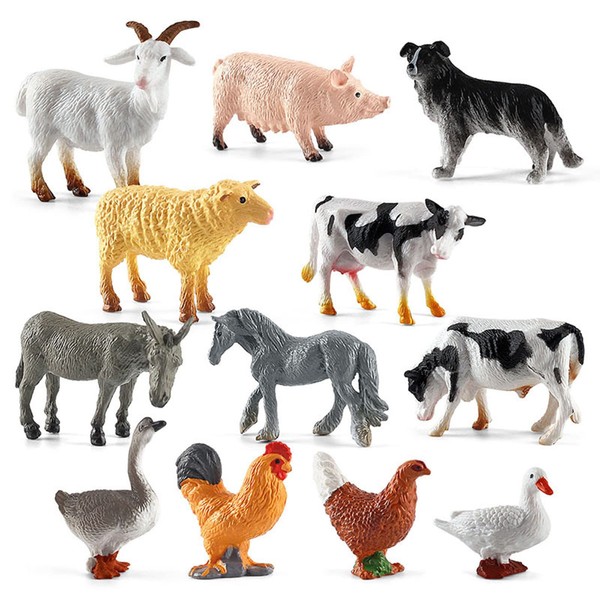 BEHAHAI 12pcs Farm Animal Figures Toys, Mini Plastic Farm Animals